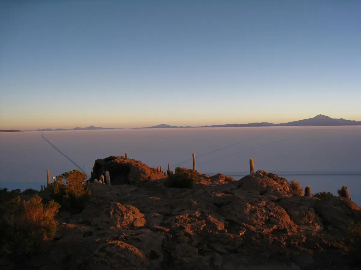 Sunrise seen from an island in the salt flat