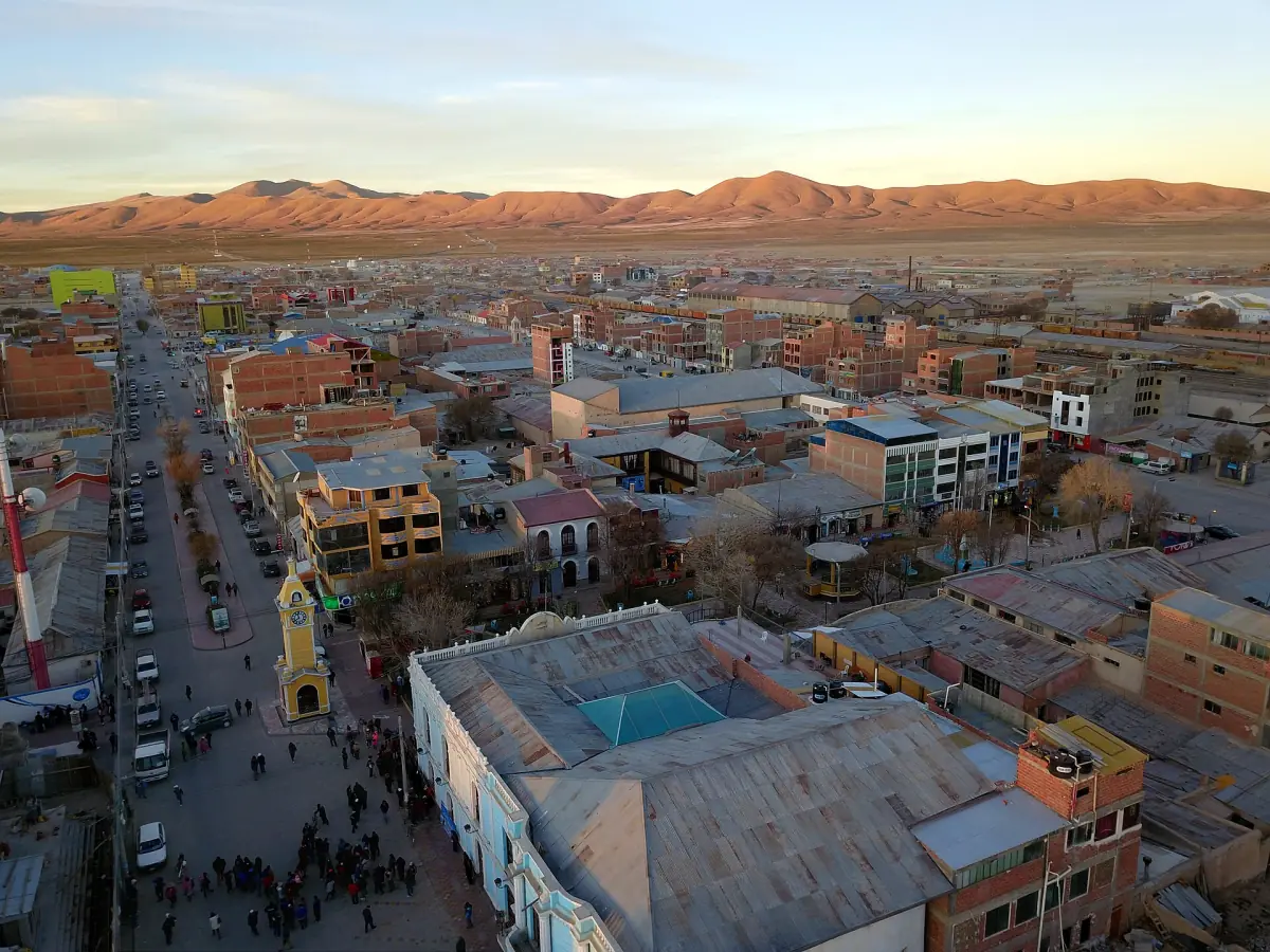 The town of Uyuni at sunset