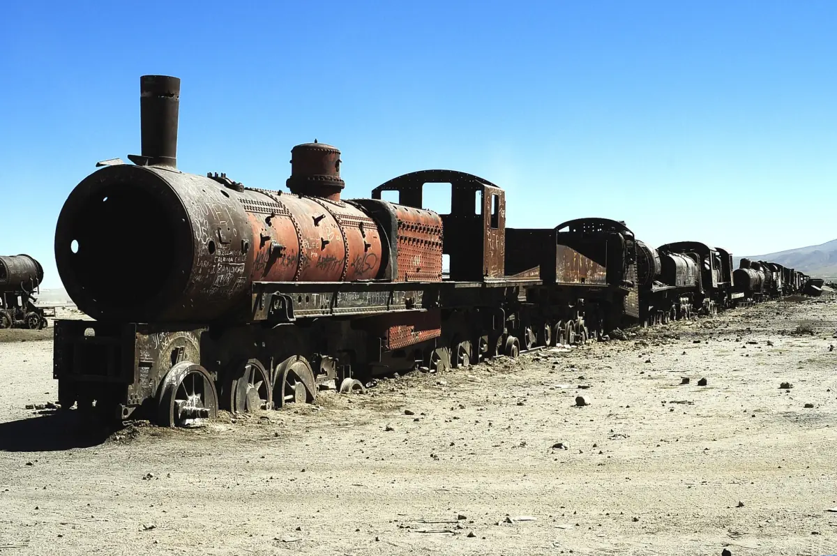Abandoned locomotives at the Uyuni train cemetery